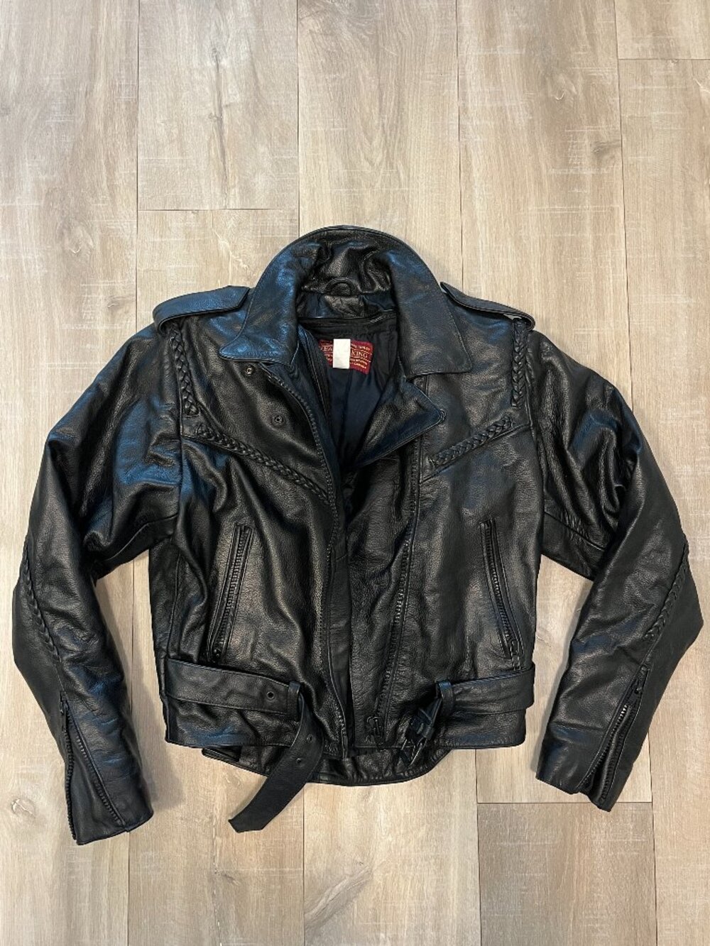 REAL LEATHER Leather King Motorcycle Jacket Cropped Bomber Riding Biker Coat